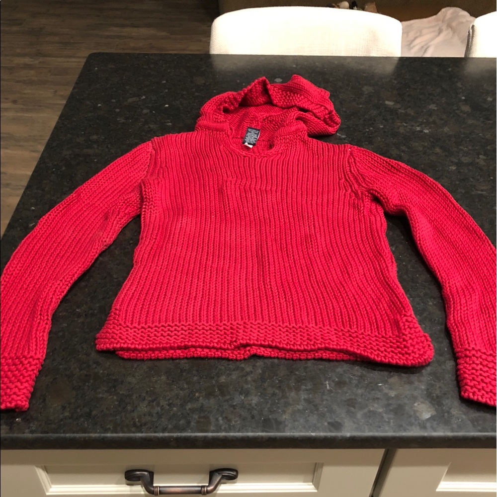 Red knit hooded sweater